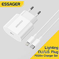 Быстрая зарядка для iPhone Essager 20W USB Type C, Quick Charge + кабель