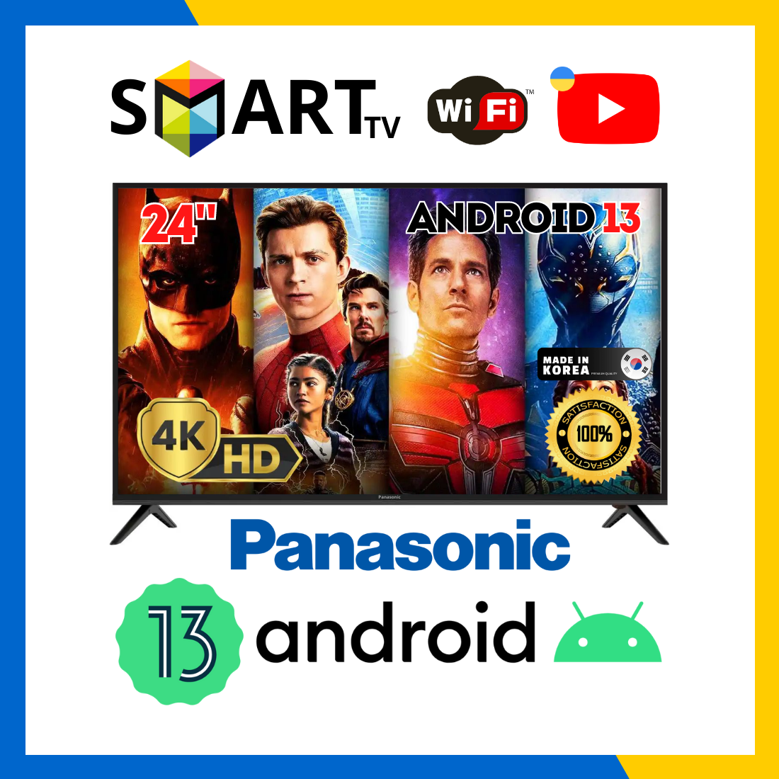 Телевізор Panasonic 24" з пультом Full HD Smart-Tv! (DVB-T2+DVB-С, Android 15 2/16 220+12 В адаптер.4) Android 15 2/16 220+12 В