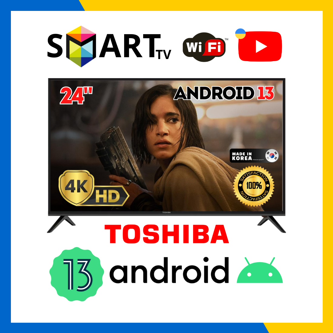 Телевізор Tosiba 24" Smart-TV Пульт Д/У/Full HD/DVB-T2/USB Android 15 2/16 220+12 В адаптер