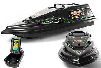 Прикормочний кораблик Фурія Шторм з Ехолотом Toslon TF520 Чорний