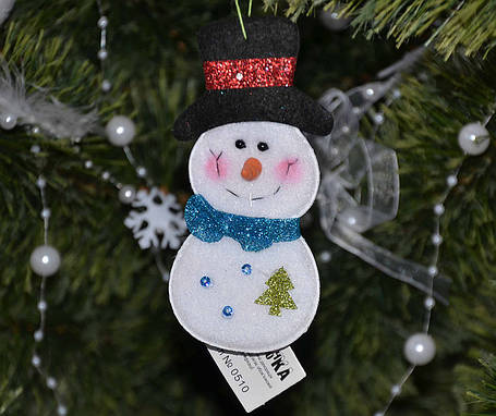 Новорічні прикраси "Сніговик рожева шапка і чорна шляпа" 0510, фото 2