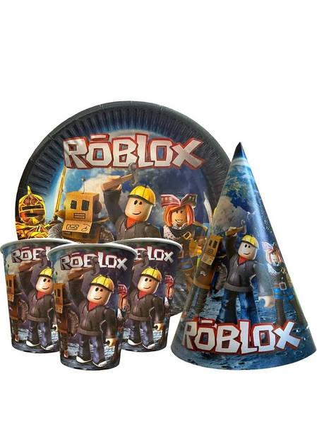 Набір посуду " РОБЛОКС (Roblox)" 10 тарілок, 10 склянок, 10 ковпачків