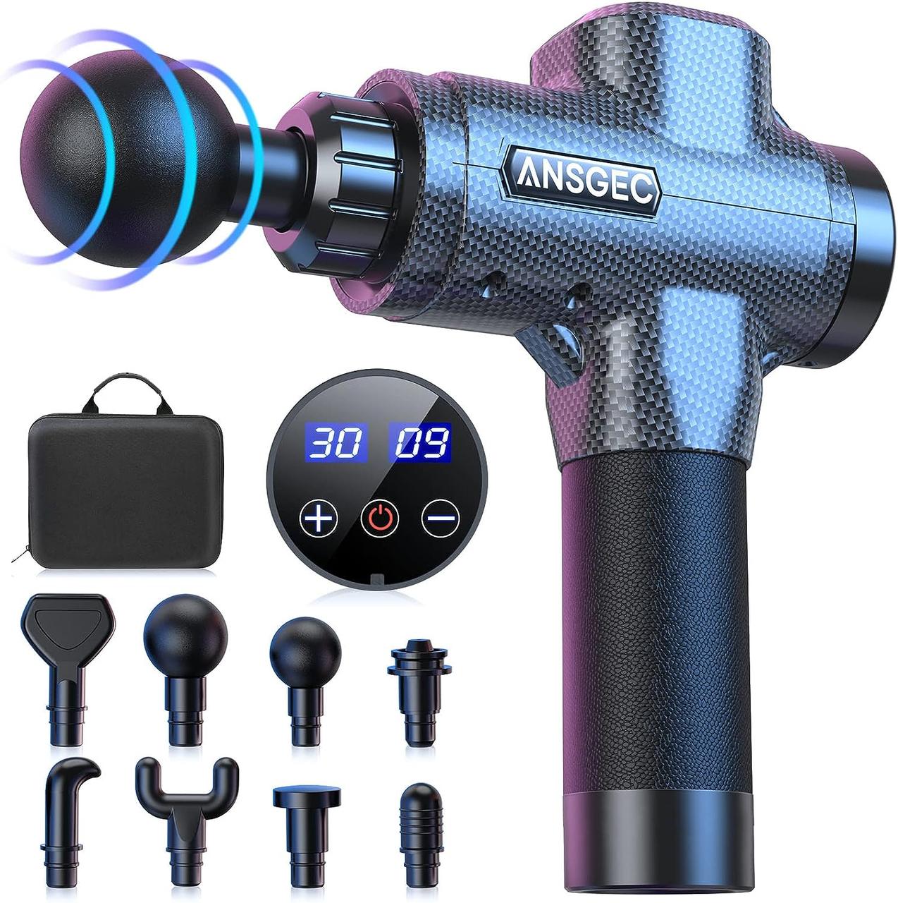 Масажний пістолет, ANSGEC Powerful Muscle Massage Gun Deep Tissue, електричний ручний перкусійний масажер з 30 швидкостями з 8 гол
