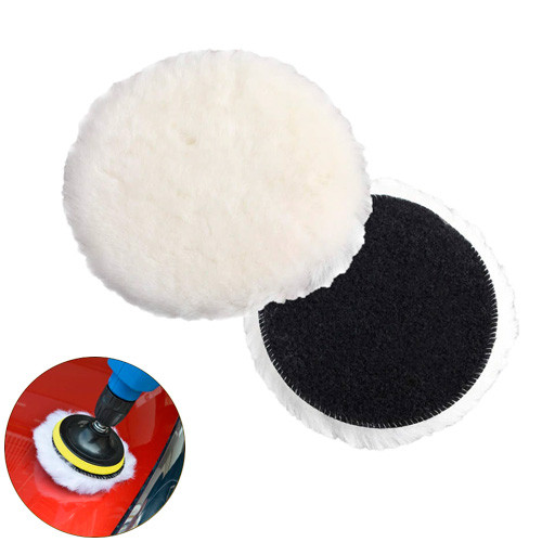 Набір кругів вовняних 2шт, диски 100мм на липучці для полірування авто, фото 1