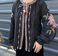 Женская вышиванка пиджак, накидка черного цвета с вышивкой и завязкой