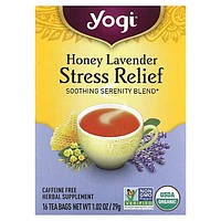 Yogi Tea, Stress Relief зі смаком меду та лаванди, без кофеїну, 16 чайних пакетиків,