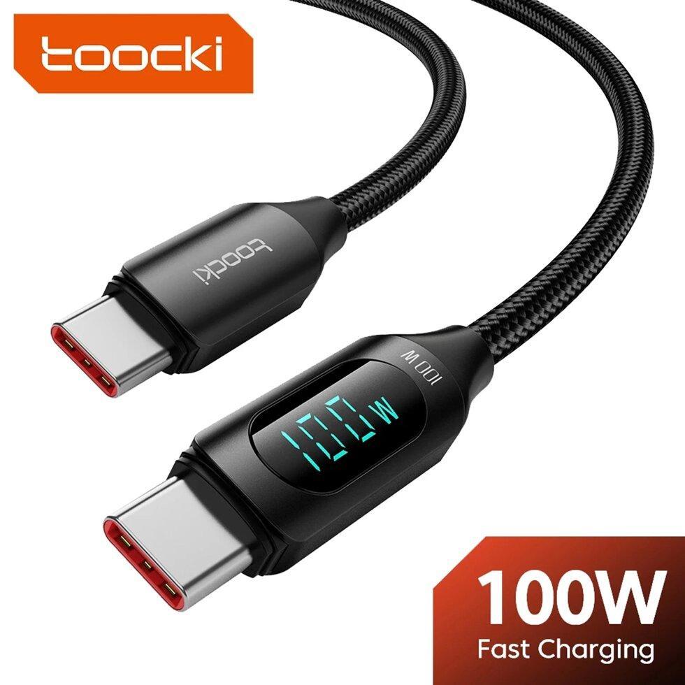 Кабель для швидкого заряджання Toocki 100W PD USB C до USB C c Дисплеєм Black
