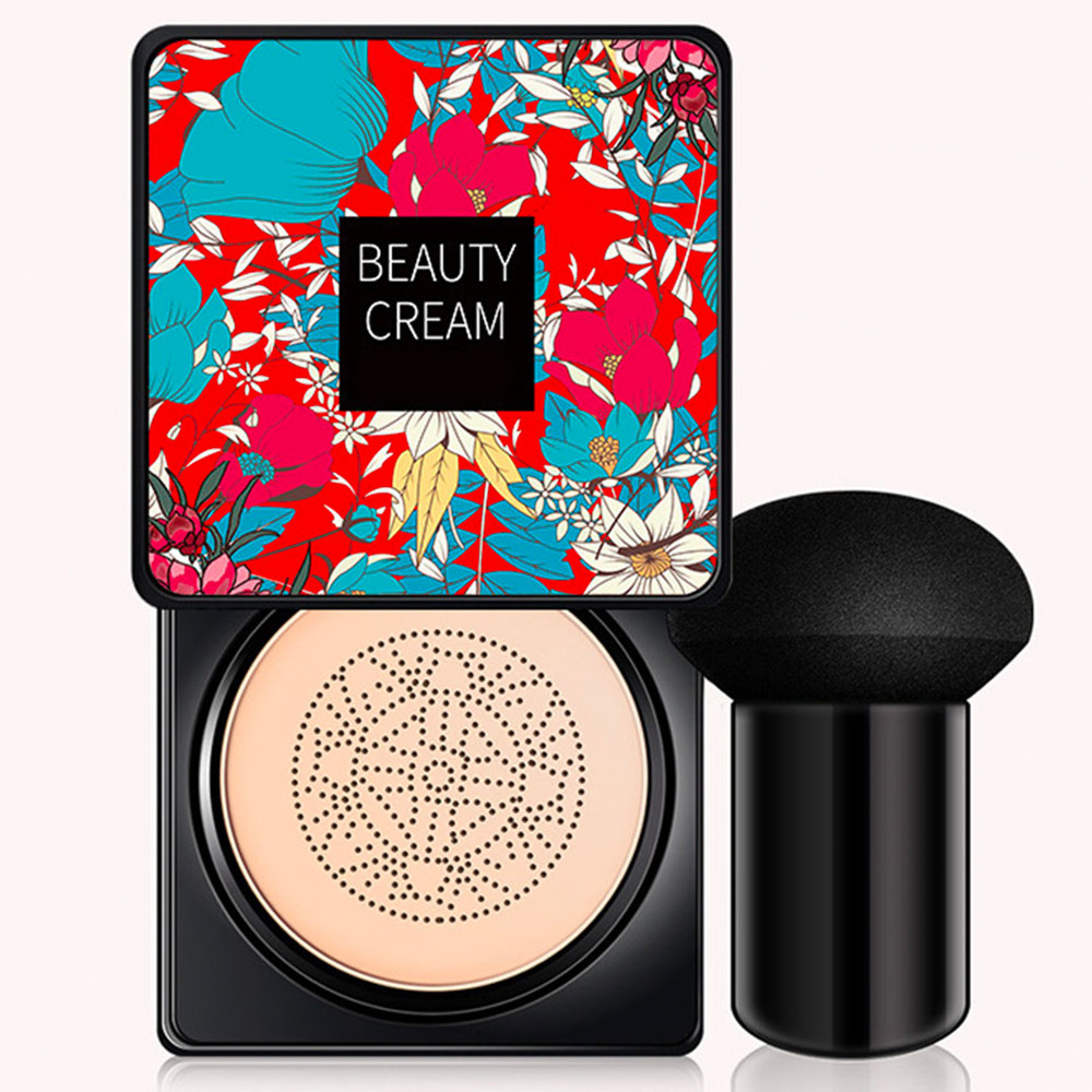Тональний крем кушон Beauty Cream O'cheal, натуральний тон 02 + спонжик / Тонуючий крем для обличчя