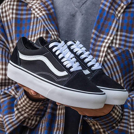 Vans Old Skool Platform чорно білі кеди кросівки жіночі на високій підошві, фото 1