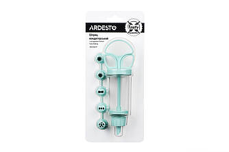 Шприц кондитерський з насадками Ardesto Tasty baking, 19x6.5x4.5см, пластик, блакитний