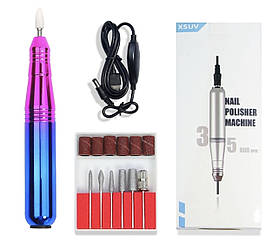 Портативний фрезер-ручка XSUV-701(20 Вт)  для апаратного манікюру на USB (працює від павер банку) - 35 000 об./хв. Рожевий з синім