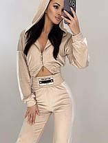 Жіночий костюм Алмаз із щільного плюш велюру кофта на блискавці з великим капюшоном та брюки Df1696, фото 5