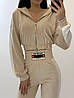 Жіночий костюм Алмаз із щільного плюш велюру кофта на блискавці з великим капюшоном та брюки Df1696, фото 6