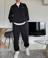 Спортивный костюм оверсайз мужской черный, Спортивный костюм мужской трехнитка черного цвета GRUF M