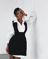 «Распродажа» Женское приталенное платье-рубашка мини, черно-белое