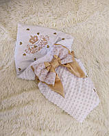 Зимний плюшевый конверт одеяло белый, вышивка корона с вензелями