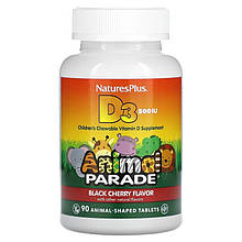 Вітамін D3 для дітей Nature's Plus, Animal Parade "Vitamin D3" смак черешні, 500 МО (90 жувальних таблеток)