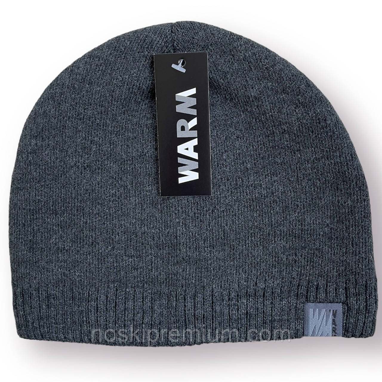 Шапка чоловіча "Коротка гумка" вовняна на флісі без закота Warm розмір 54-58, сіра, 020165, фото 1