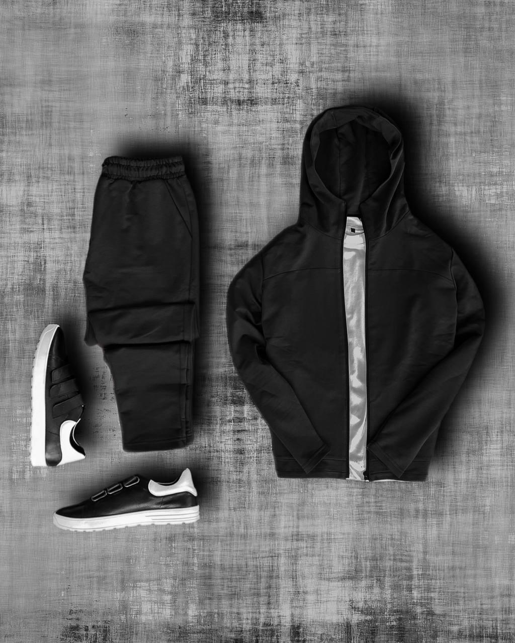 Спортивний костюм чоловічий трикотажний осінній весняний casual чорний худі штани весна осінь на блискавці