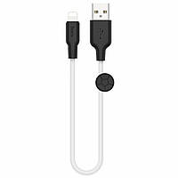 Кабель для зарядки айфона, USB to Lightning, HOCO X21 Plus, 2.4A, короткий кабель 25 см, Біло-чорний