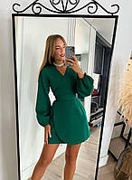 Осіння модна жіноча сукня зелена на запах