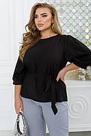 Стильная женская блузка с поясом большого размера Ткань: софт. Размеры 50-52, 54-56, 58-60, 62-64, 66-68