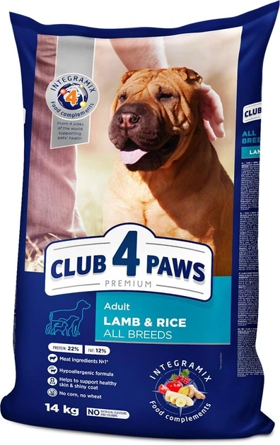 Сухий корм для собак Клуб 4 лапи з ягням та рисом (Club 4 Paws Premium Adult All Breds) 14 кг