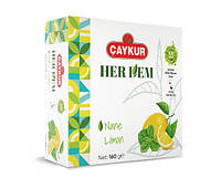 Зеленый чай с мятой и лимоном Caykur Herdem Mint Lemon натуральный 160 гр в пакетиках 100 шт