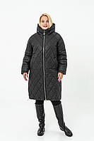 Куртка жіноча чорна зимова стьобана з капюшоном великого розміру 50