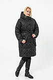 Куртка жіноча чорна зимова стьобана з поясом великого розміру 50, фото 2