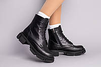 Ботинки женские кожаные черные на шнурках и с замком