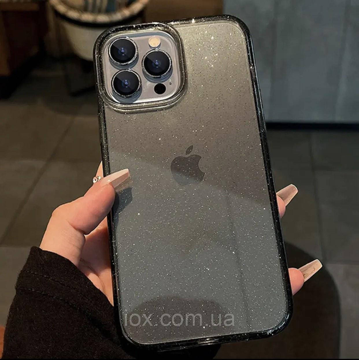 Силіконовий прозоро-сірий чохол для iphone 13pro Max з блискітками