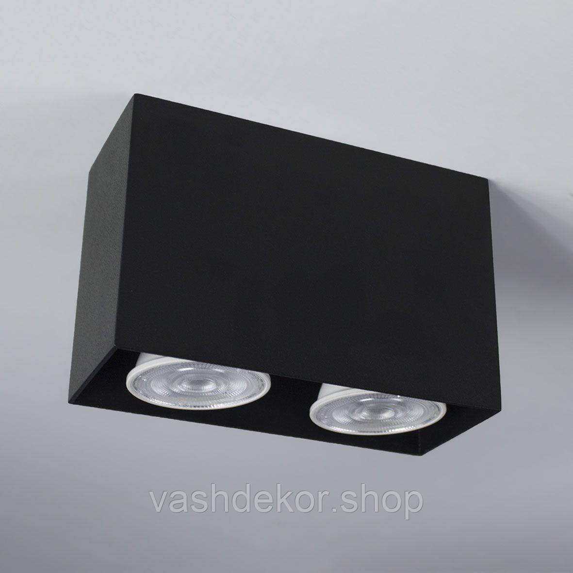 Точковий накладний світильник на 2 лампи 50Вт метал чорний 14.5х6х9.5 см