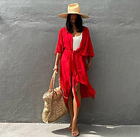 Туника пляжная женская халат с поясом красная