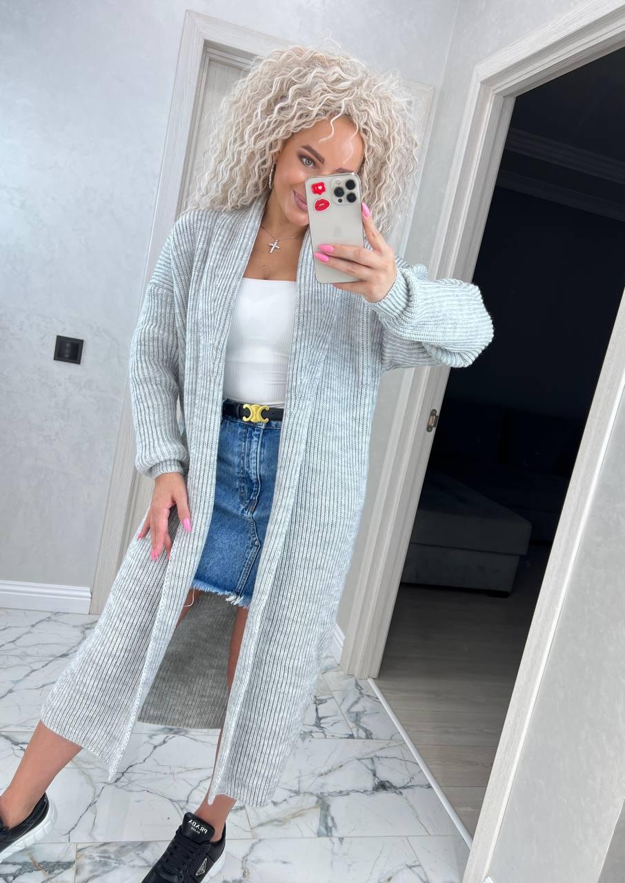 Жіночий в'язаний кардиган із напівшерсті довжина міді Pmod504