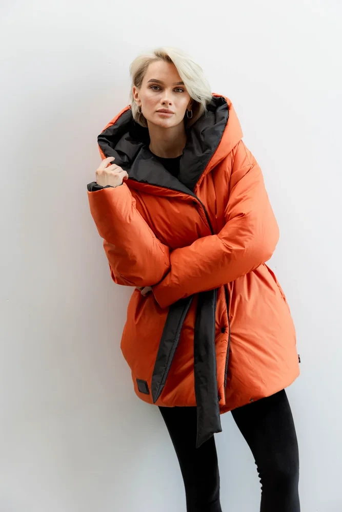 Женская куртка двухсторонняя с оверсайз поясом синтепух 42-52 размеры разные цвета - фото 2 - id-p1925717479