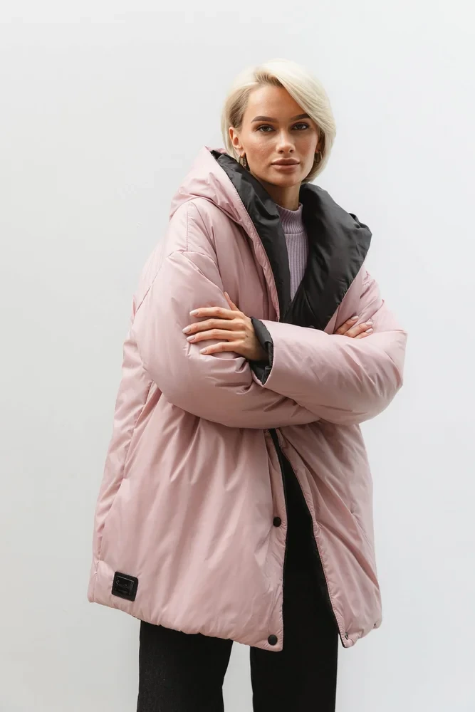 Женская куртка двухсторонняя с оверсайз поясом синтепух 42-52 размеры разные цвета - фото 3 - id-p1925722238