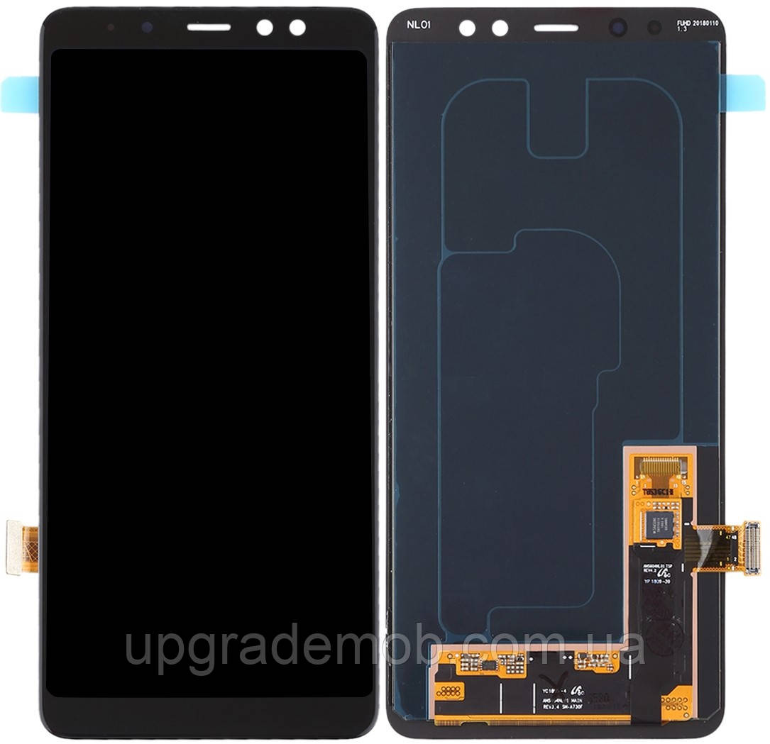 Дисплей модуль тачскрин Samsung A730 Galaxy A8+ 2018 чорний Amoled оригінал переклеєне скло