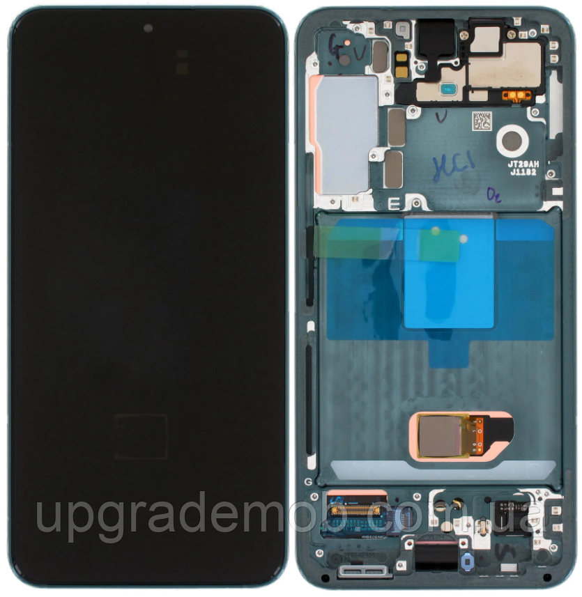 Дисплей модуль тачскрин Samsung S901 Galaxy S22 5G чорний Amoled оригінал переклеєне скло з рамкою зеленого