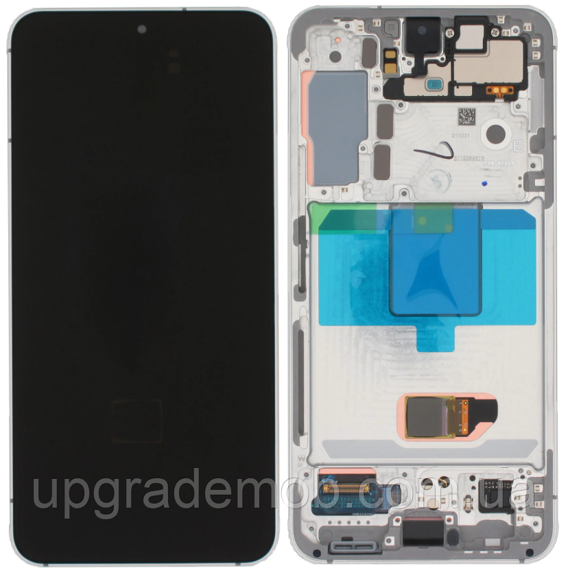 Дисплей модуль тачскрин Samsung S901 Galaxy S22 5G чорний Amoled оригінал переклеєне скло з рамкою білого