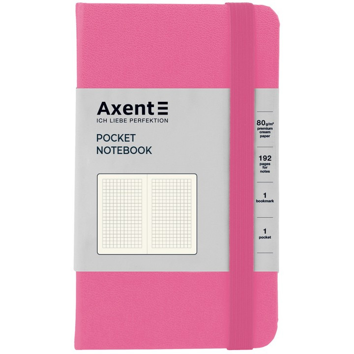 Блокнот 95*140 96арк., в клітинку, на гумці, тверда обкладинка Axent Partner Prime рожевий