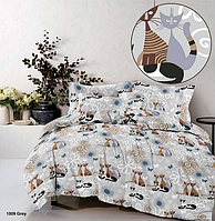 Комплект постільної білизни полуторний 150х215 Коти сірі. Бязь голд люкс.
