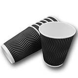 Гофрований стакан паперовий для напоїв об'єм 250 мл чорна 20 шт/уп., фото 3