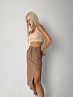 📌 Жіноча спідниця міді, з фігурним розрізом збоку, висока посадка, на літо, джинс-бенгалін | Норма