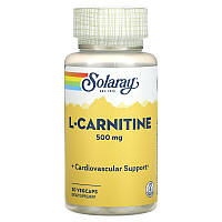 L-карнитин, L-Carnitine, Solaray, свободная форма, 500 мг, 30 вегетарианских капсул (SOR-04903)