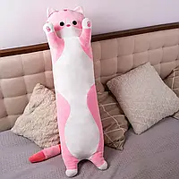 Мягкая игрушка Длинный Кот Батон Розовый 150 см, плюшевая подушка-антистрес