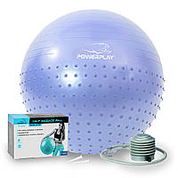 Мяч для фитнеса (фитбол) полумассажный PowerPlay 4003 Ø75 cm Gymball Sky Blue + насос фитнесный мячик