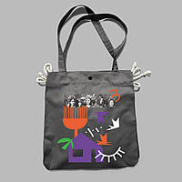 Темно-серая сумка шоппер с модным рисунком "Покоління" / трендовая модель
