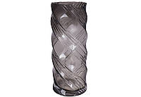 Стеклянная прозрачная рефленная ваза для цветов и декора 30 см дымчатая