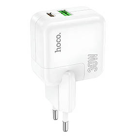 МЕРЕЖЕВИЙ ЗАРЯДНИЙ ПРИСТРІЙ HOCO C111A LUCKY DUAL-PORT PD30W+QC3.0 CHARGER WHITE